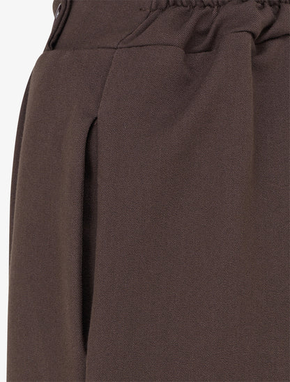 Pantalon uni à taille élastiquée - Marron - 3
