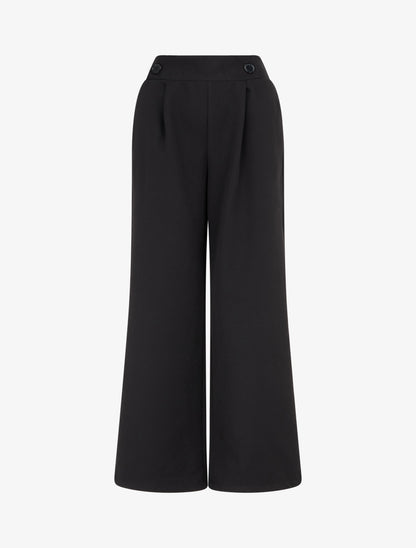 Pantalon uni à taille élastiquée - Noir - 1