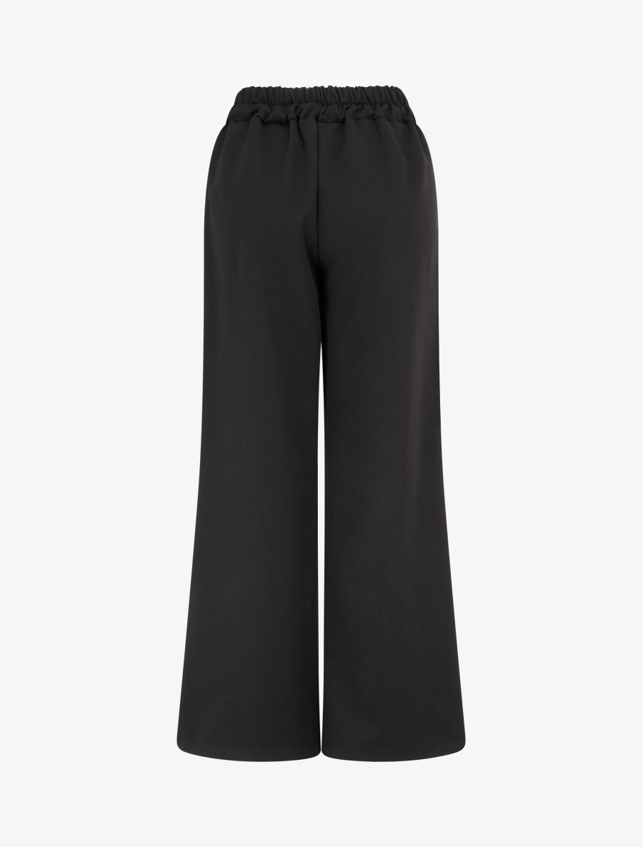 Pantalon uni à taille élastiquée - Noir - 2