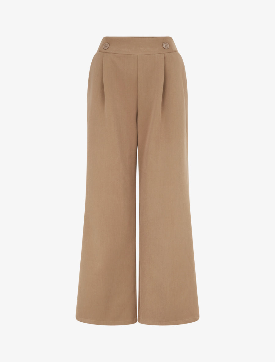 Pantalon uni à taille élastiquée - Camel - 1