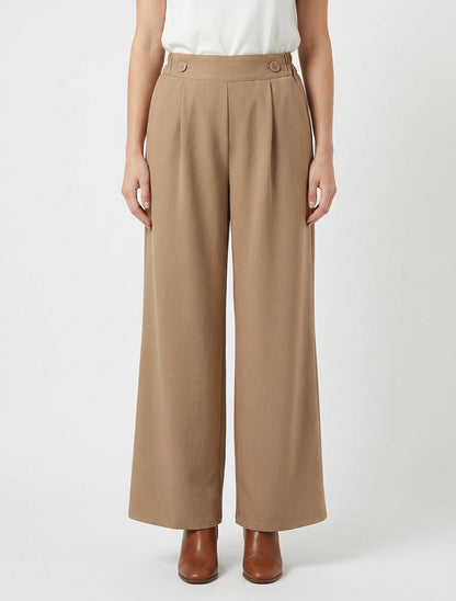 Pantalon uni à taille élastiquée - Camel