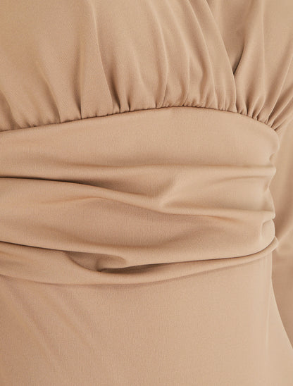 Body manches longues à taille plissée - Camel clair - 3