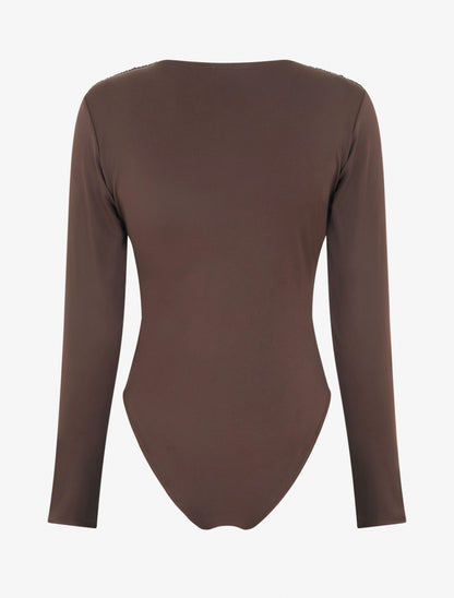 Body manches longues à taille plissée - Marron - 2
