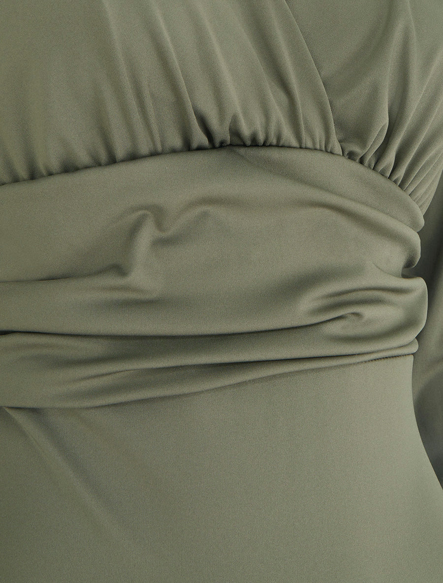 Body manches longues à taille plissée - Kaki - 3