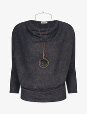 Pull côtelé et irisé - Marine - 5