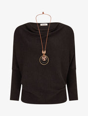 Pull côtelé avec sautoir - Noir - 4