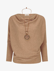 Pull côtelé avec sautoir - Taupe - 1