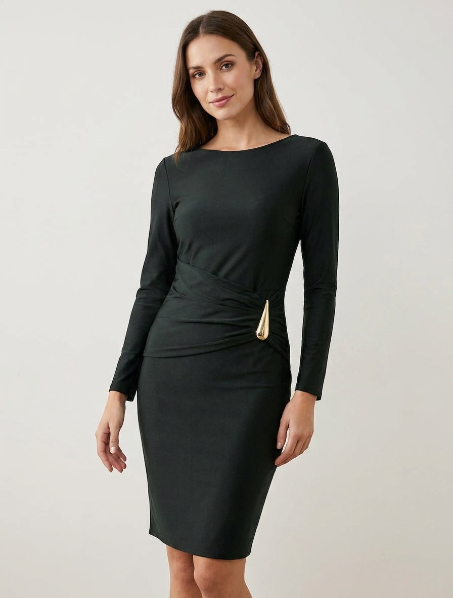 Robe mi-longue à bijou métal - Noir