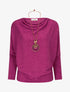 Pull côtelé avec sautoir - Fushia - 5