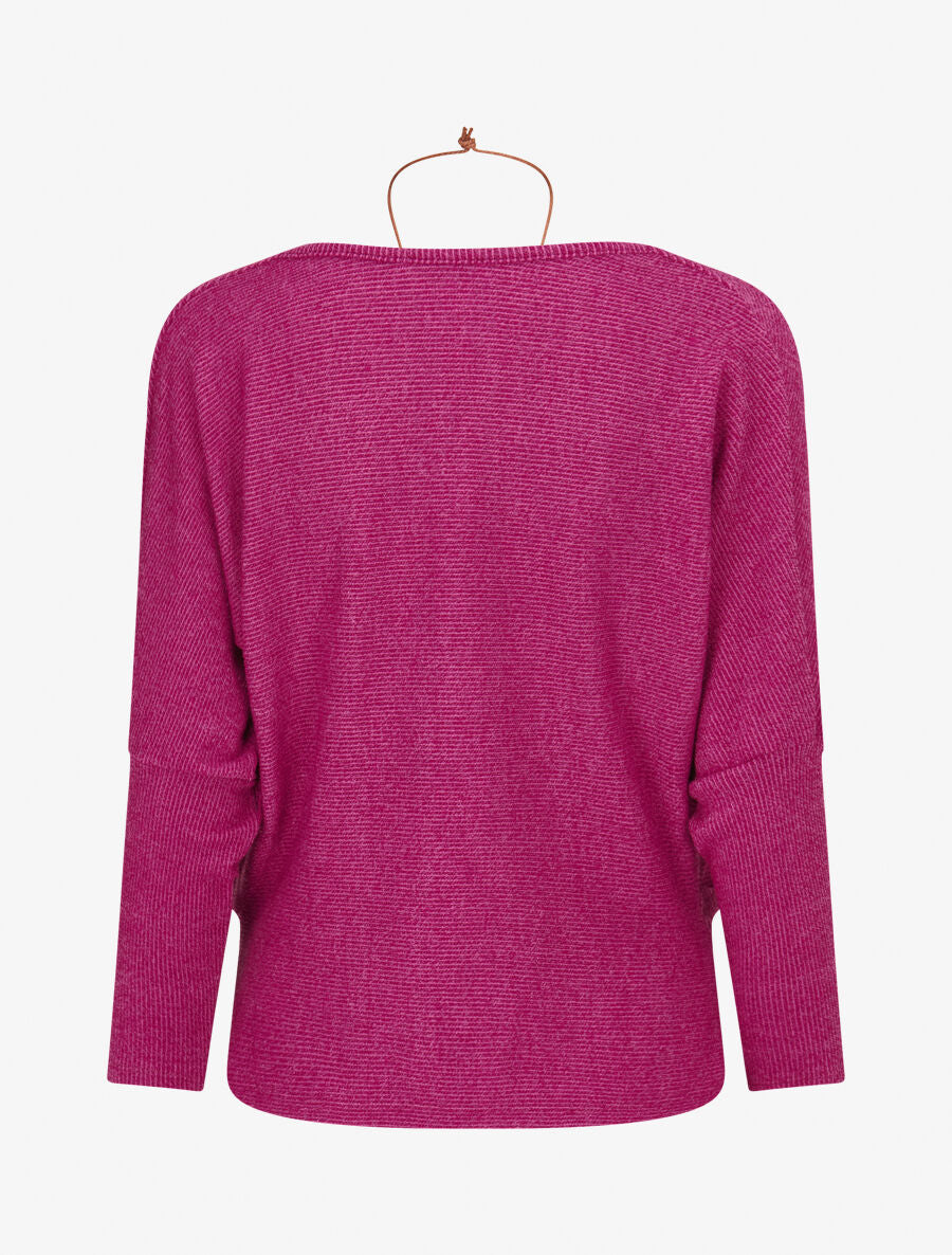 Pull côtelé avec sautoir - Fushia - 2
