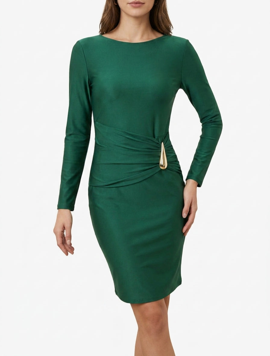 Robe mi-longue à bijou métal - Vert