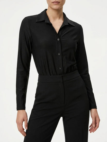 Body satiné style chemise - Noir