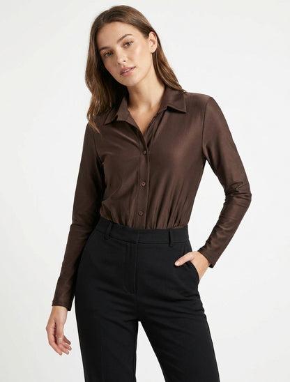 Body satiné style chemise - Marron