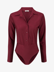 Body satiné style chemise - Lie de vin - 1