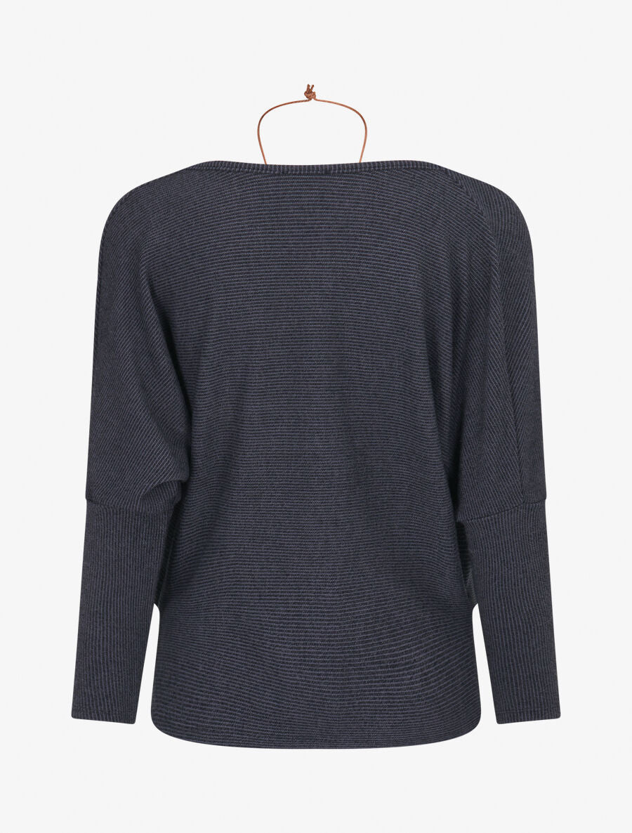 Pull côtelé avec sautoir - Marine - 2