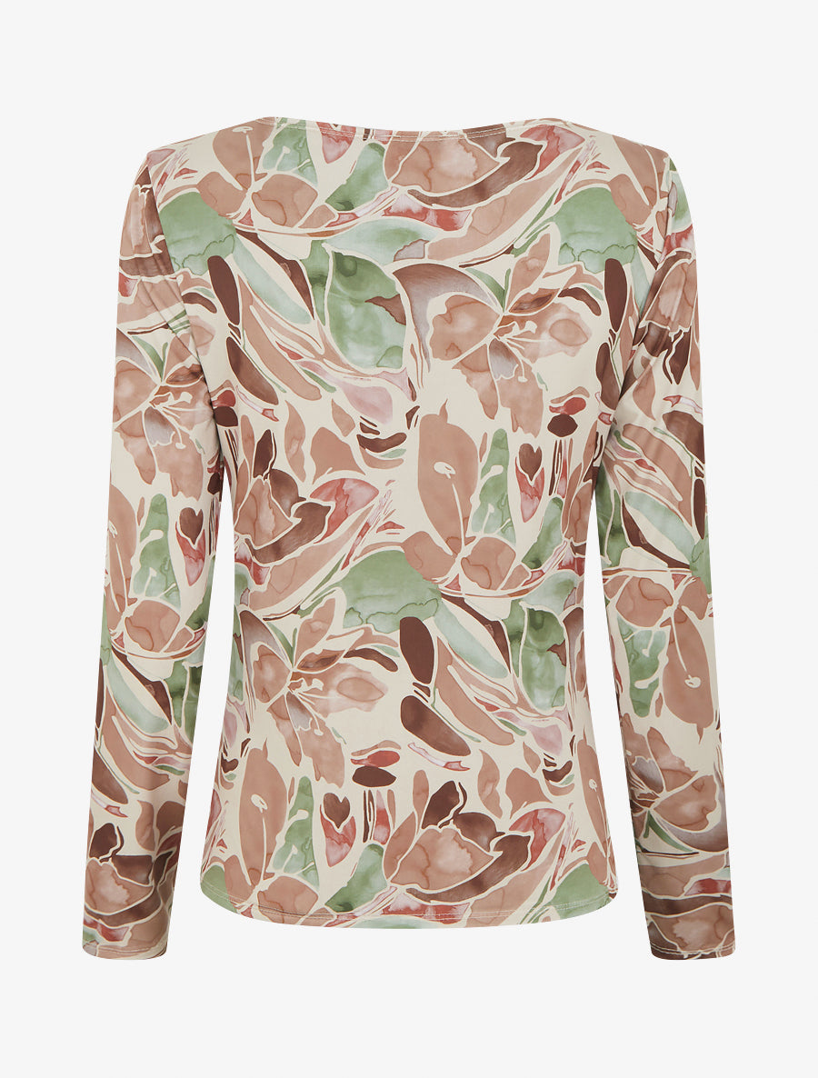 Top imprimé floral à manches longues - Beige - 2