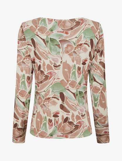 Top imprimé floral à manches longues - Beige - 2
