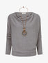 Pull côtelé avec sautoir - Gris foncé - 1