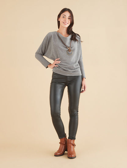 Pull côtelé avec sautoir - Gris foncé - 4