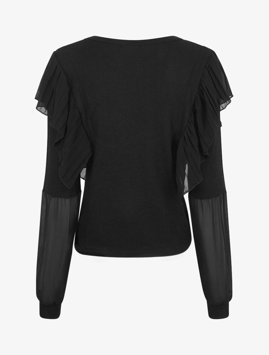 Pull fin à épaules ornées de voile - Noir - 2