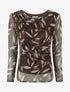Top imprimé abstrait en tulle - Marron - 1