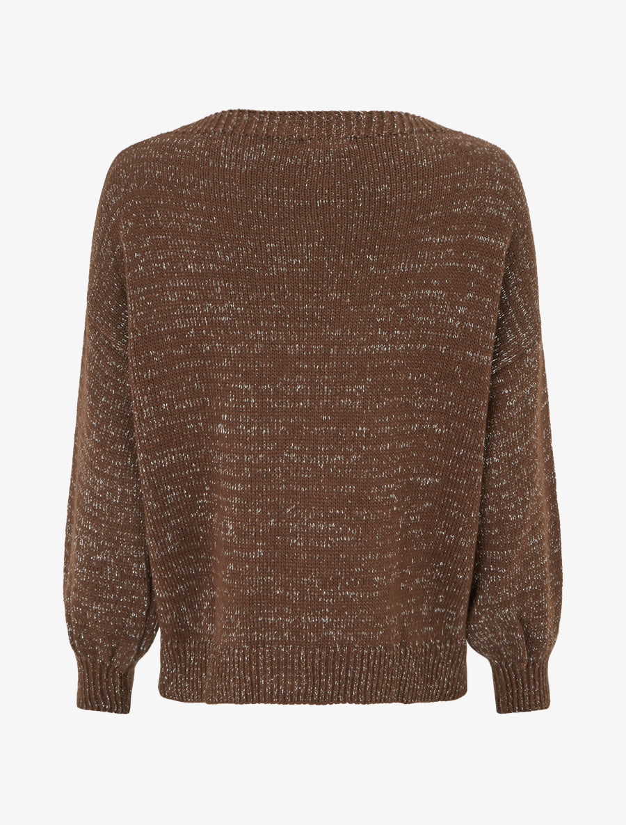 Pull ample en maille irisée à col rond - Marron - 2