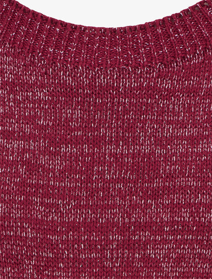 Pull ample en maille irisée à col rond - Lie de vin - 3