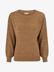 Pull ample en maille irisée à col rond - Camel - 1