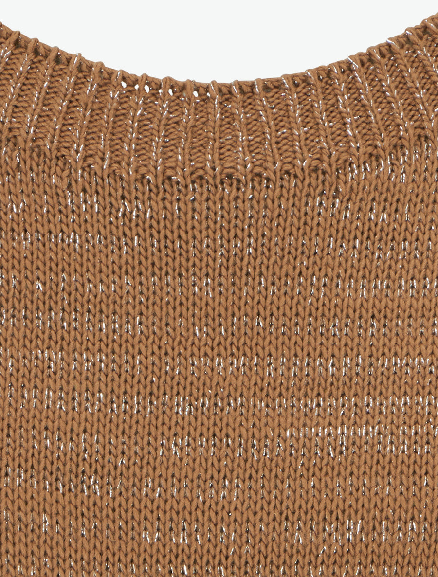 Pull ample en maille irisée à col rond - Camel - 3