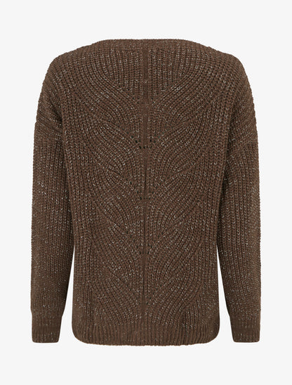 Pull droit en maille irisée à col bateau - Marron - 2