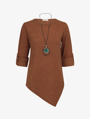 Pull long côtelé et asymétrique - Marron - 5