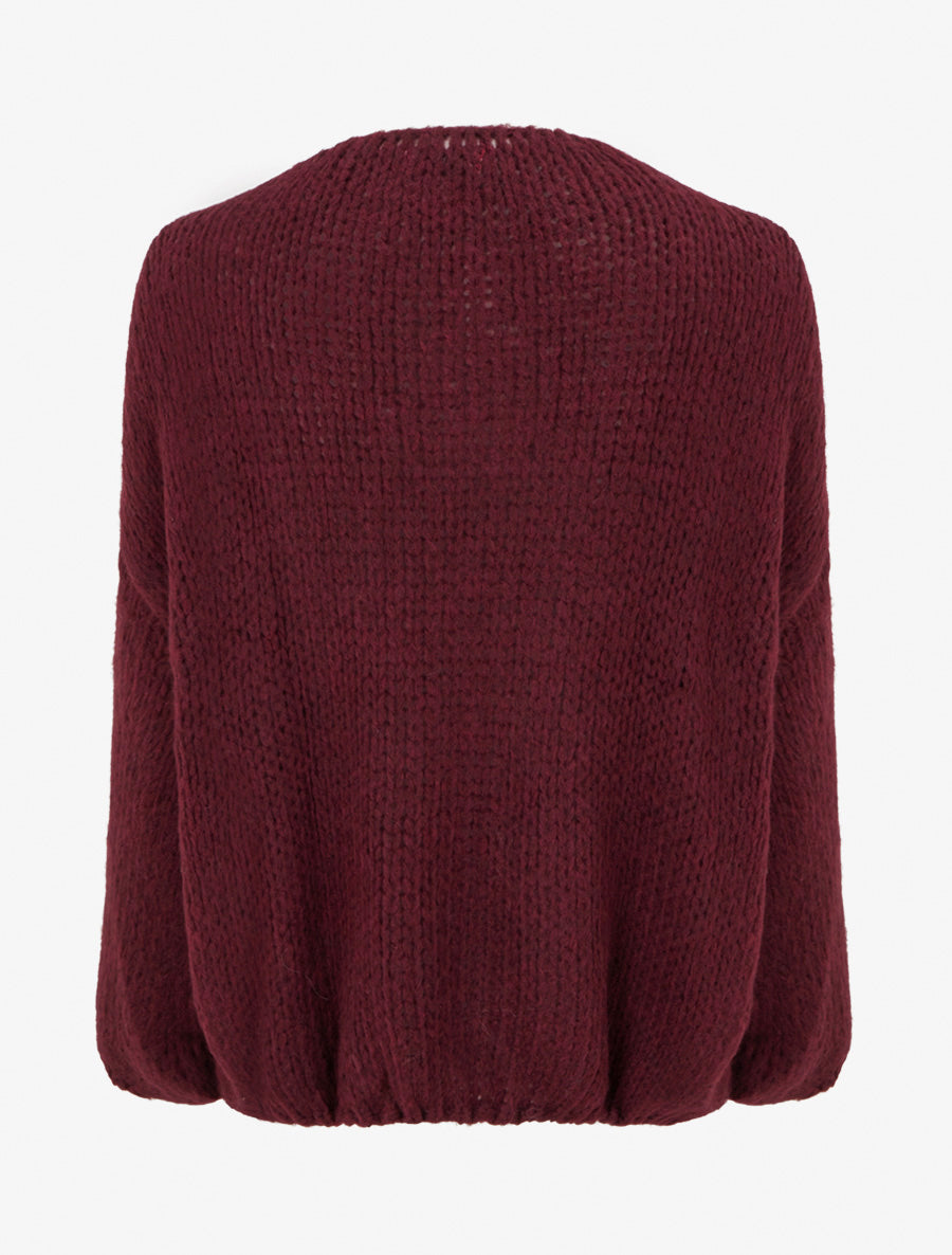 Gilet ouvert en maille épaisse coupe ample - Lie de vin - 2