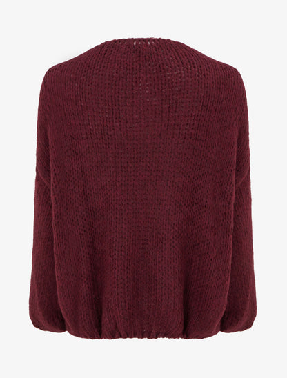 Gilet ouvert en maille épaisse coupe ample - Lie de vin - 2