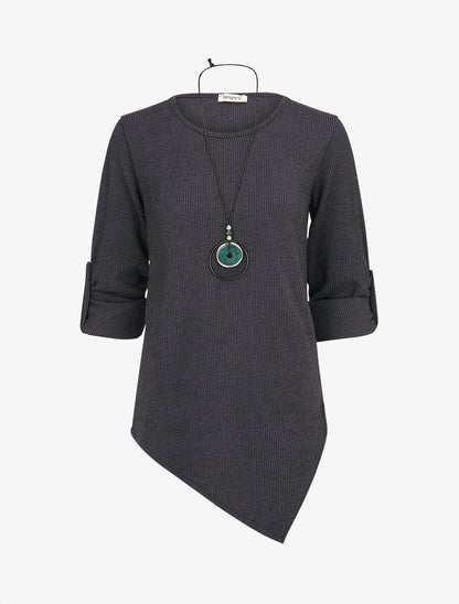 Pull long côtelé et asymétrique - Marine - 1