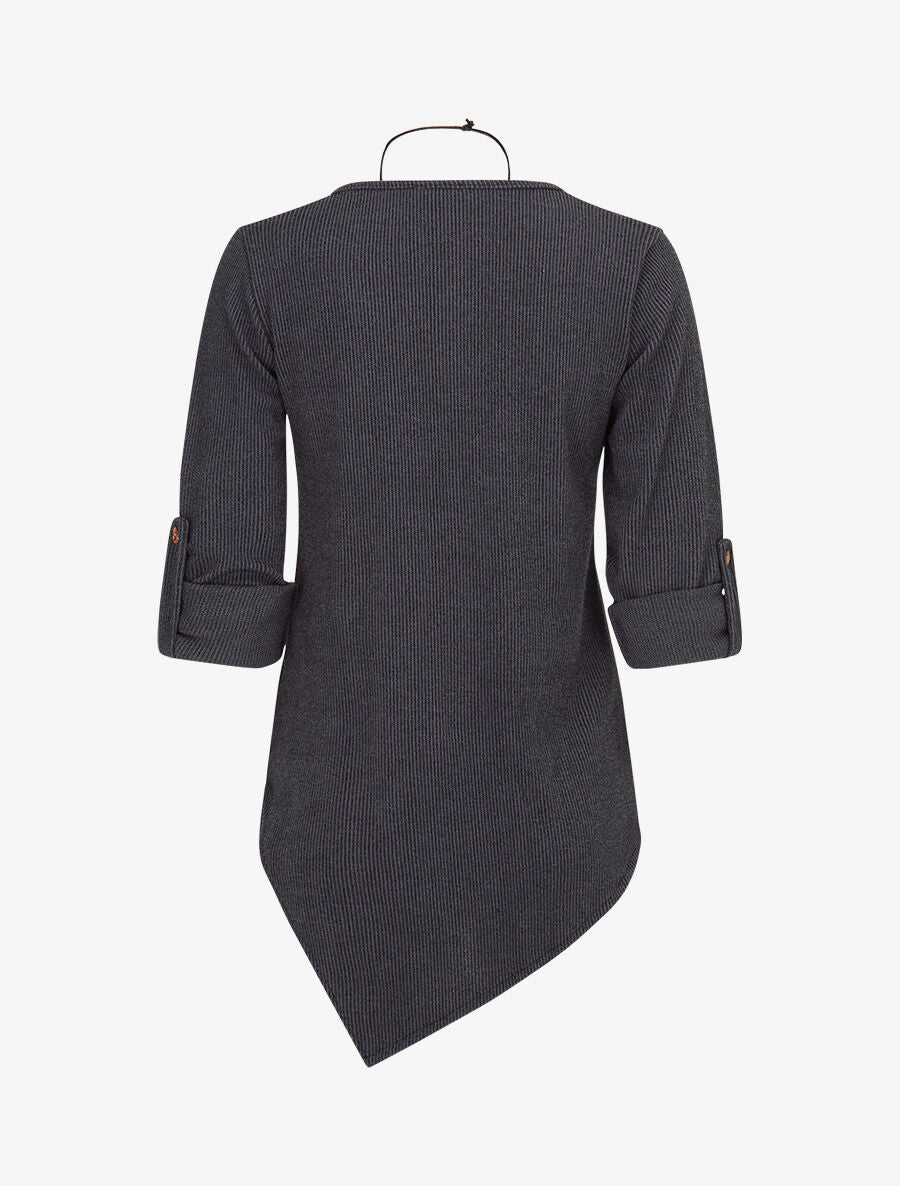 Pull long côtelé et asymétrique - Marine - 2