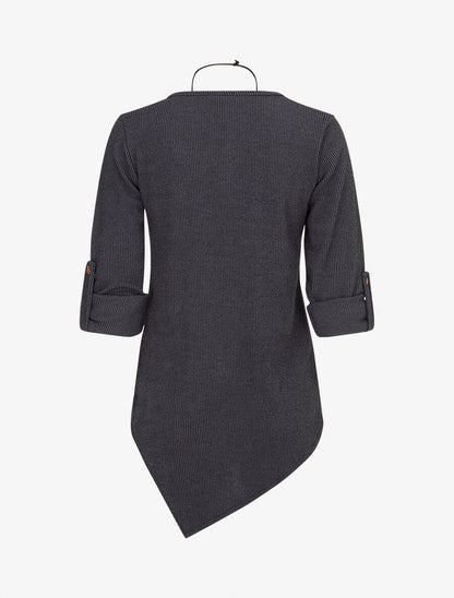 Pull long côtelé et asymétrique - Marine - 2