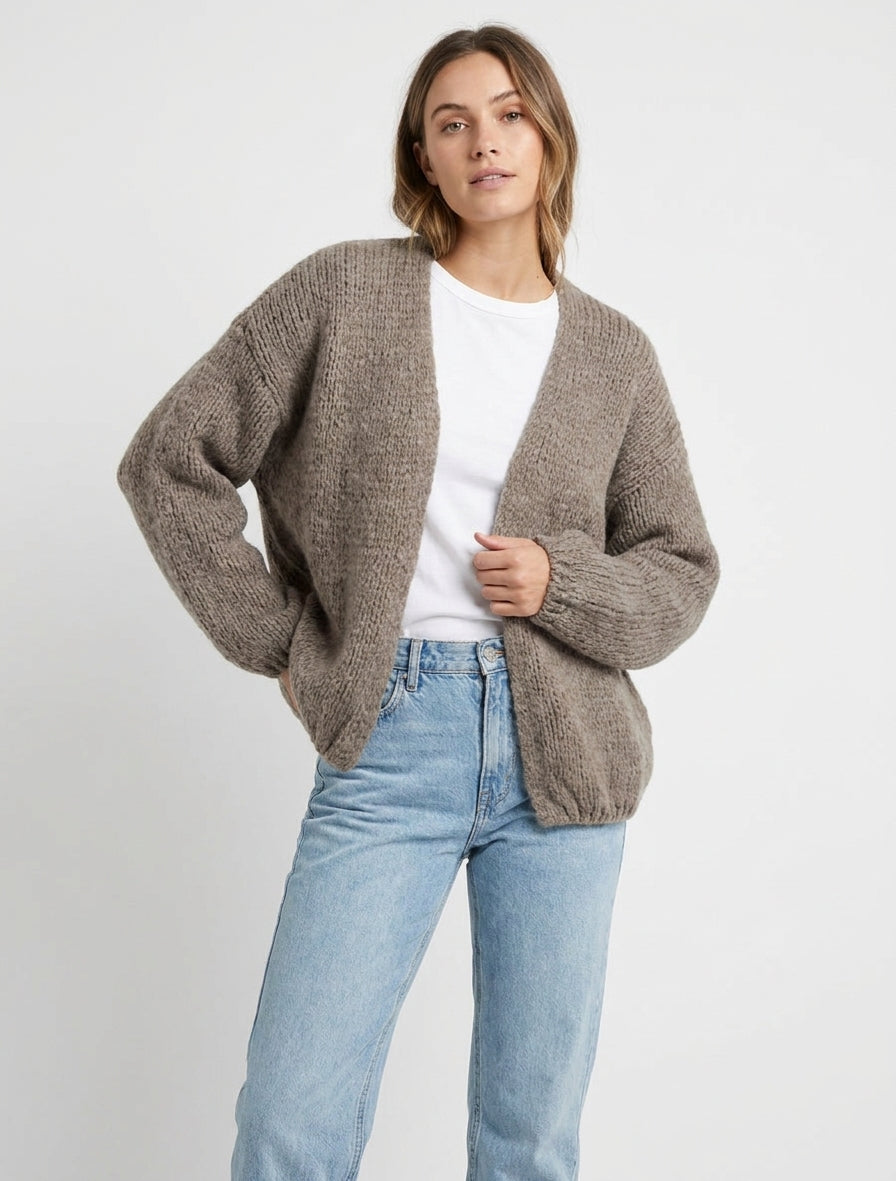 Gilet ouvert en maille épaisse coupe ample - Taupe