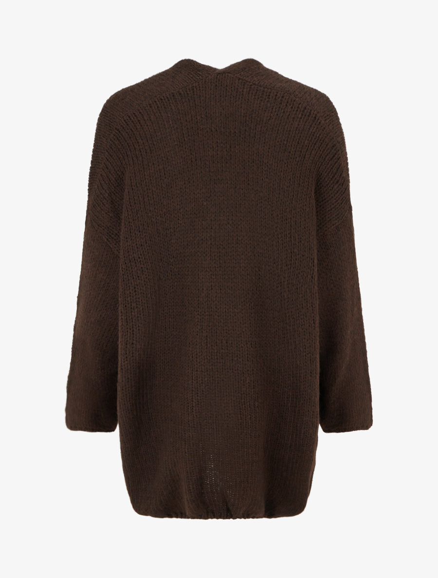 Gilet long ouvert en maille épaisse - Marron - 2
