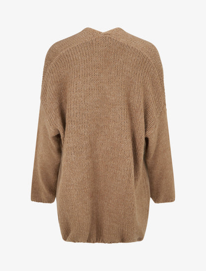 Gilet long ouvert en maille épaisse - Camel - 2