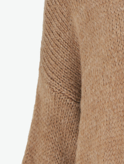 Gilet long ouvert en maille épaisse - Camel - 3