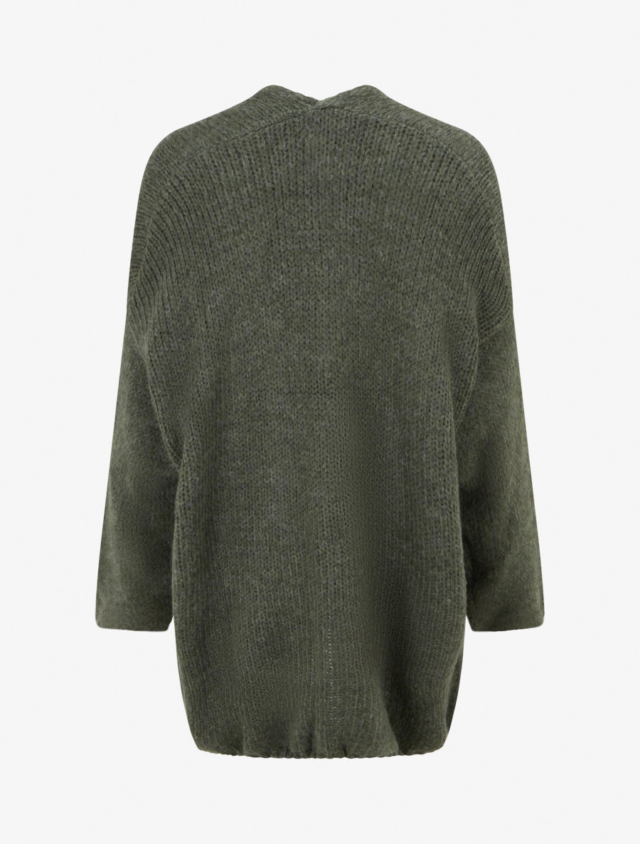 Gilet long ouvert en maille épaisse - Kaki - 2