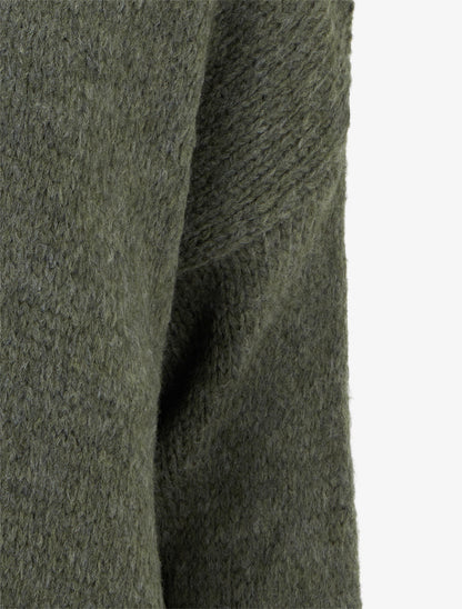 Gilet long ouvert en maille épaisse - Kaki - 3