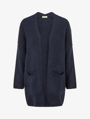 Gilet long ouvert en maille épaisse - Marine - 1