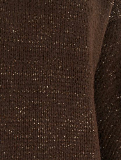 Pull ample irisé à col V - Marron - 3