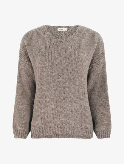 Pull ample irisé à col V - Taupe - 1