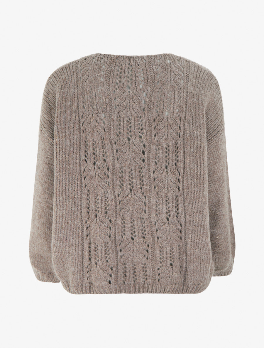 Pull ample irisé à col V - Taupe - 2