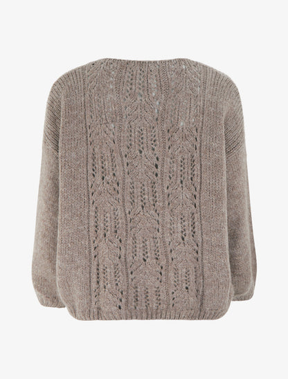 Pull ample irisé à col V - Taupe - 2