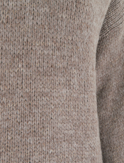 Pull ample irisé à col V - Taupe - 3