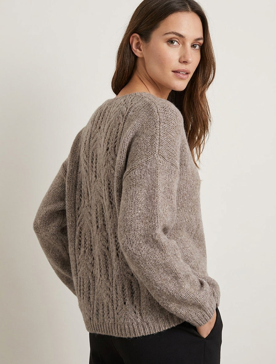 Pull ample irisé à col V - Taupe