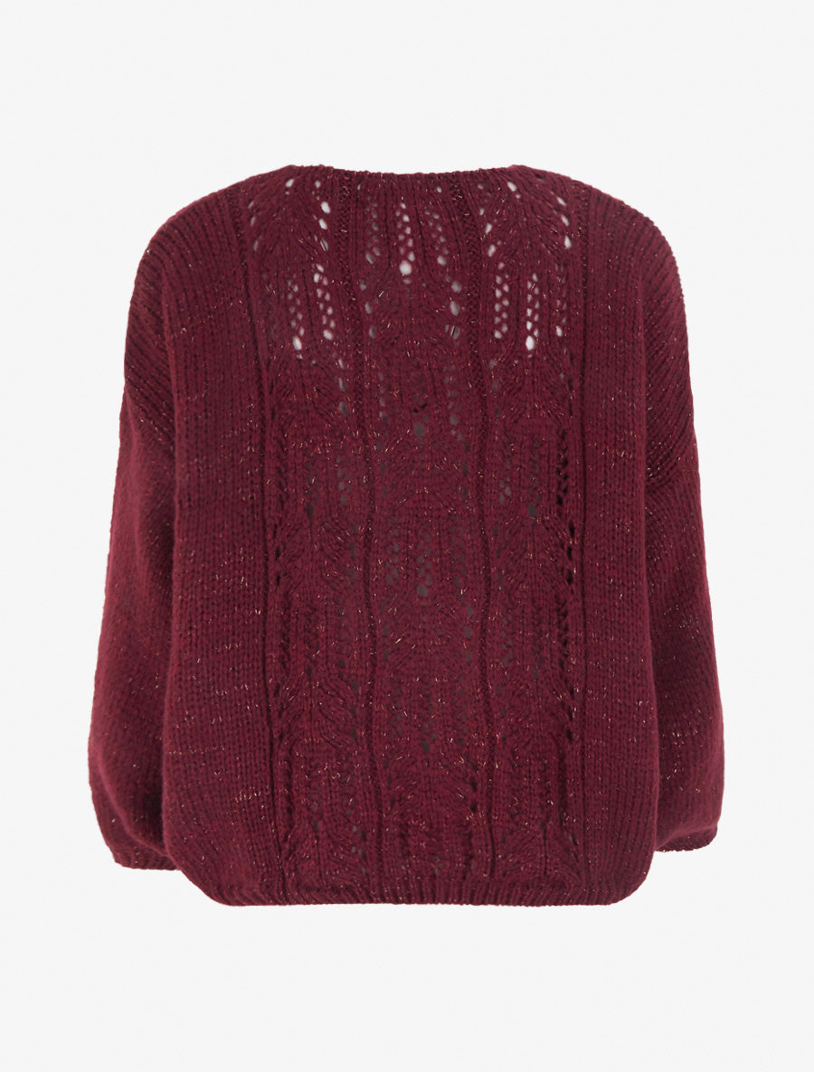 Pull ample irisé à col V - Lie de vin - 2
